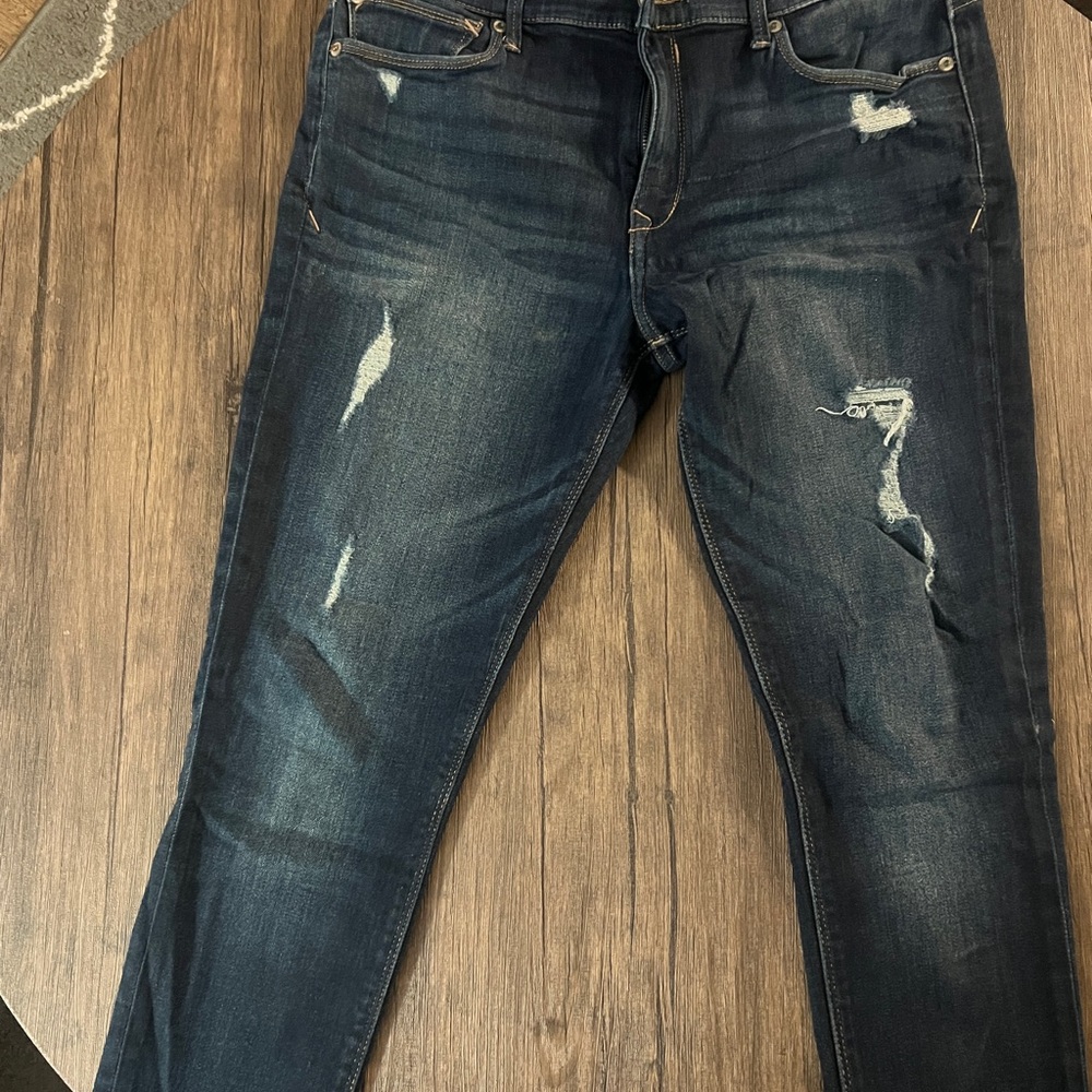 Express Women's Distressed Dark Blue Skinny Jeans